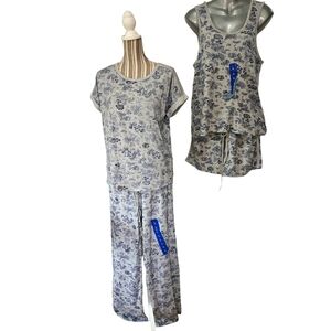 Lucy Brand Women 4 Piece Pajama Tank,Short, Tee$Pants Size M/L